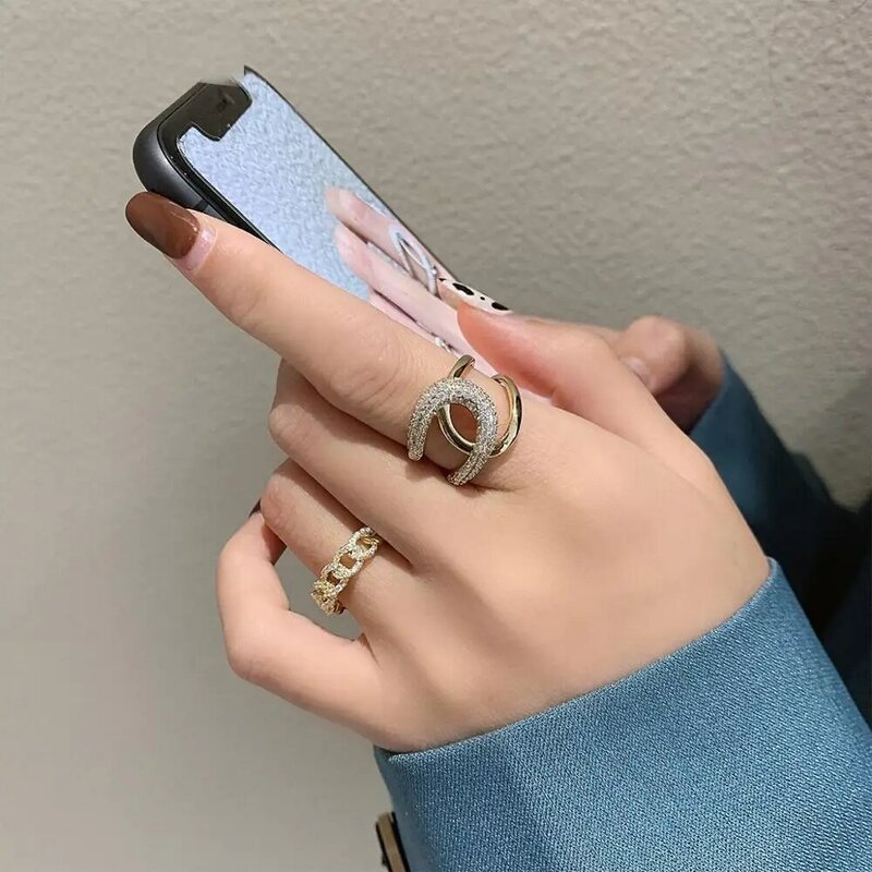 كوريا تصميم جديد مجوهرات الأزياء 14K الذهب الحقيقي الكهربائي رسالة الزركون خاتم أنيق المرأة افتتاح حلقة قابل للتعديل