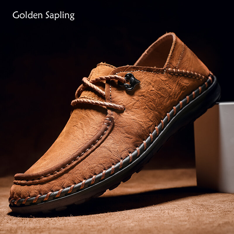 الذهبي سابلينغ حذاء كاجوال الرجال الأحذية الاجتماعية جلد طبيعي زوج المتسكعون موضة رجل الأحذية خفيفة الوزن الترفيه الرجال الشقق