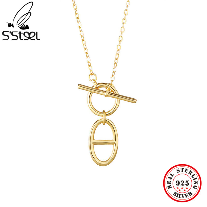 S'STEEL 925 فضة قلادة قلادة للنساء الحد الأدنى العصرية خمر الكورية تصميم الذهب سلسلة شخصية مجوهرات