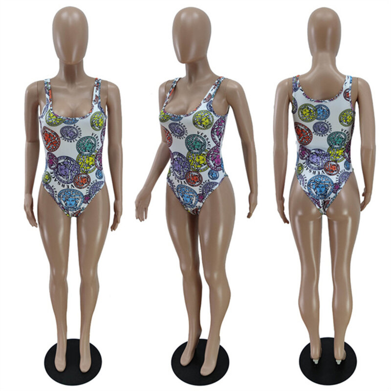 ملابس سباحة نسائية أنيقة موضة صيف 2021 تصميم مونوكيني مثير بدون أكمام بياقة مربعة قطعة واحدة بدلة سباحة