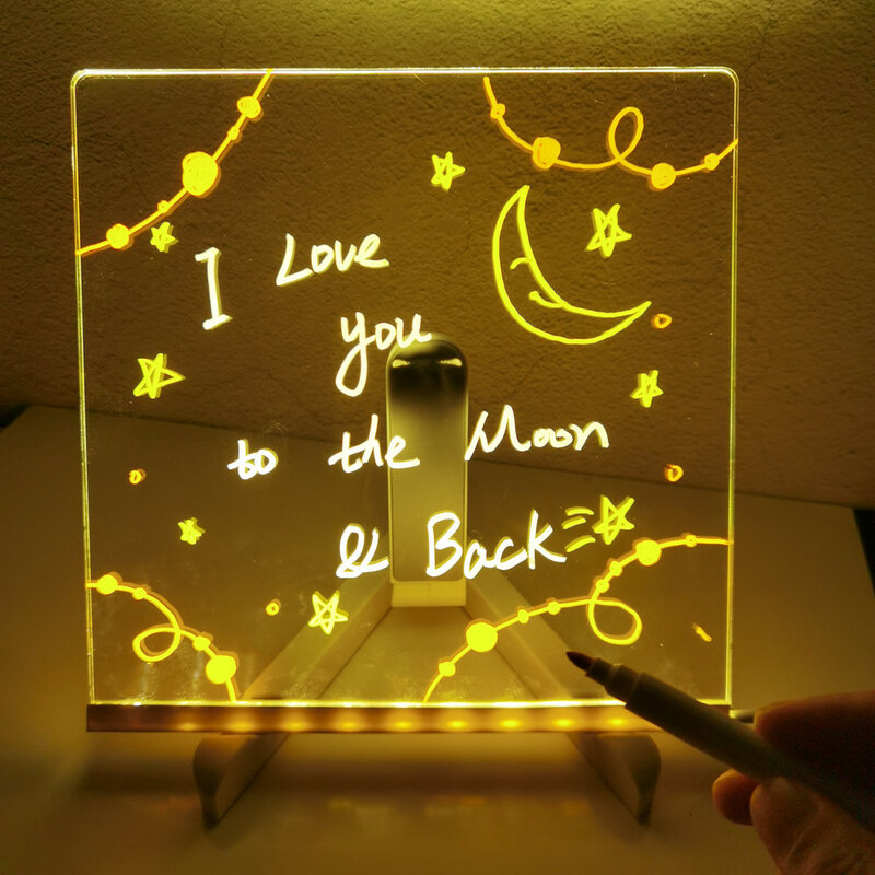 شخصية LED مصباح الاكريليك رسالة ملاحظة مجلس قابل للمسح USB للأطفال لوحة الرسم مصباح ليلي لغرفة النوم عيد ميلاد الاطفال هدية #4
