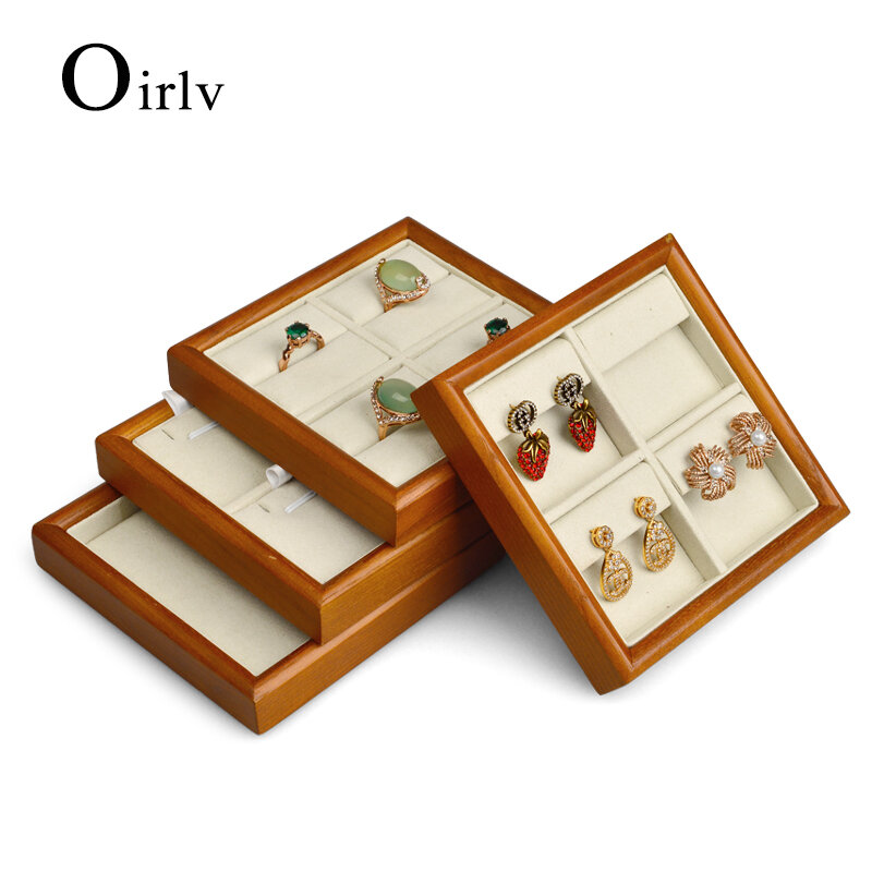 Oirlv جديد خشب متين مجوهرات صغيرة صينية تخزين خواتم أقراط المعلقات علبة مجوهرات صينية العرض الدعائم