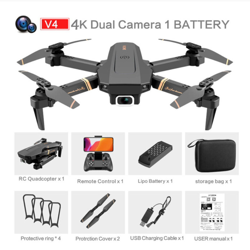 V4 RC الطائرة بدون طيار واي فاي الهاتف المحمول التحكم FPV لايف فيديو كوادكوبتر الاطفال اللعب RC الطائرة بدون طيار HD 4K كاميرا واي فاي طائرة بدون طي...