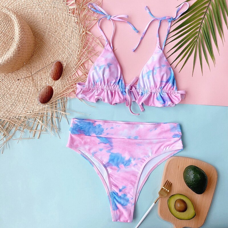 حار kf-المرأة التعادل صبغ السيدات المطبوعة ملابس السباحة الخارجي واحد ملابس السباحة الوردي