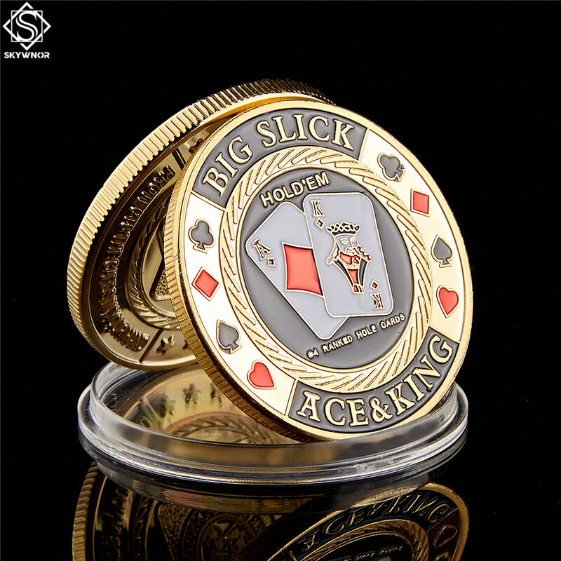 عملة مطلية بالذهب "بقعة كبيرة Ace & King" رقائق البوكر تذكارية عملة الفن بوكر بطاقة الحرس مع عملة كبسولة