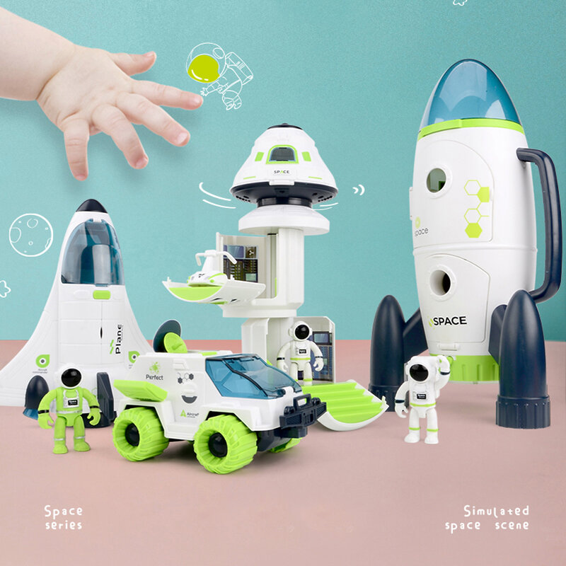 لعبة صاروخ الفضاء رائد الفضاء سفينة الفضاء لعب نموذج المكوك محطة الفضاء صاروخ سلسلة الطيران لعب الأطفال هدية