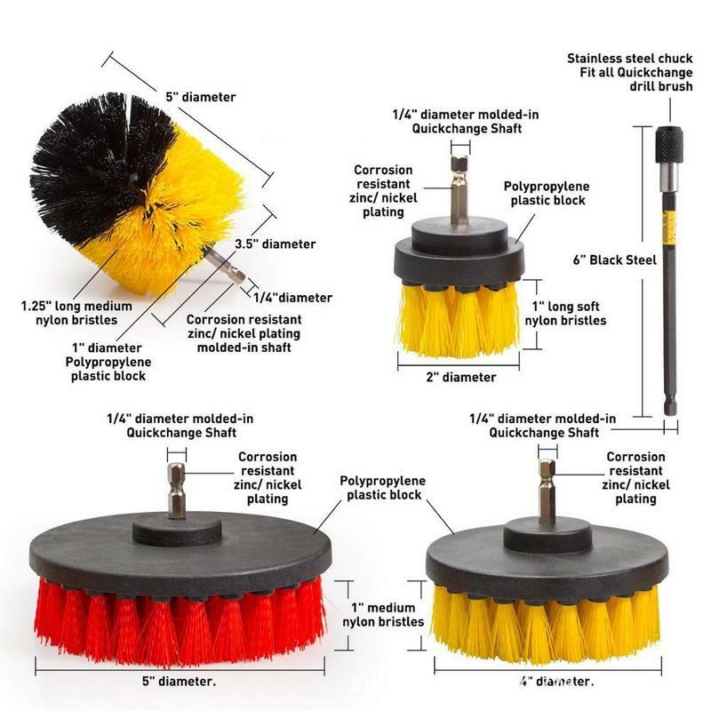2/3.5/4/5'' Electric Scrubber Brush Drill Extension Rod All Purpose Cleaner Car Detailing Brush Tool Rim Brush Set Car Cleaning