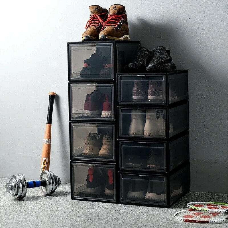 شفافة صندوق أحذية انفصال خزانة قابلة للطي رف ديكور المنزل الغبار المنظم صندوق فرضه الجمع بين الحذاء