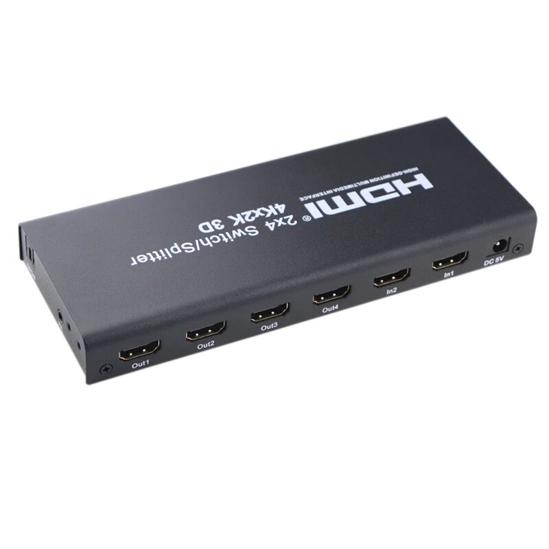 2X4 مقسم الوصلات البينية متعددة الوسائط وعالية الوضوح (HDMI) 2 في 4 خارج HDMI التبديل مع SPDIF الصوت 3.5 مللي متر دعم HD 4K ثلاثية الأبعاد 1080P يشمل IR سيارات ...
