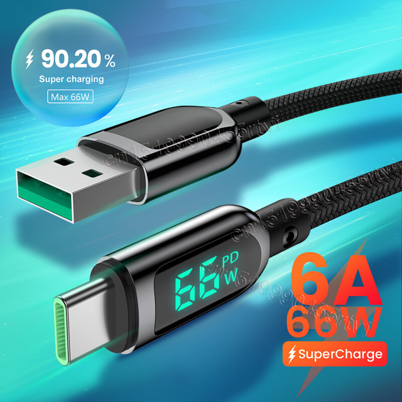 عرض الطاقة USB نوع C كابل 6A 66 واط لهواوي سامسونج 5A QC3.0 شحن سريع USB C شاحن كابل بيانات الحبل ل شاومي 1.2 متر
