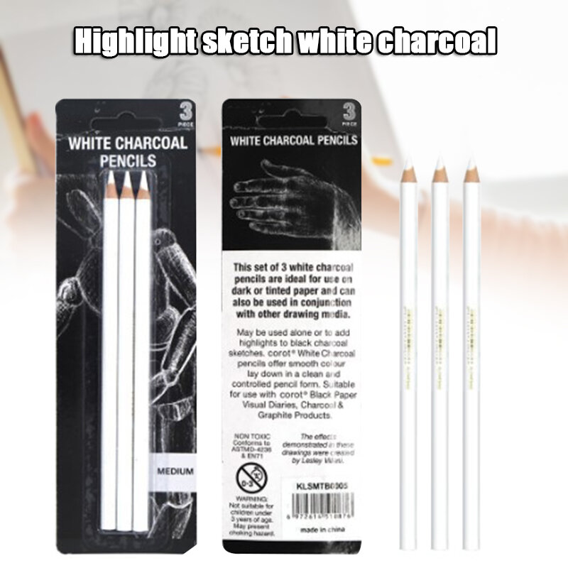3 قطعة الأبيض أقلام الفحم ل رسم الكربون أقلام رسم أدوات الفن أدوات