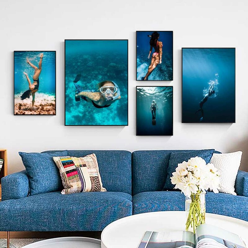 الرقم النفط اللوحة الأزرق المحيط الغوص آلهة المشارك هدية اللوحة قماش اللوحة غرفة المعيشة الممر ديكور المنزل جدارية