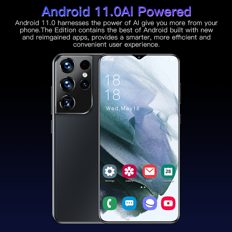 S21 + Ultra الإصدار العالمي هاتف ذكي مفتوح 6.7 ''كامل HD شاشة 8 + 256 GB الهاتف المحمول Android11.0 10 Core الهواتف 2021 جديد