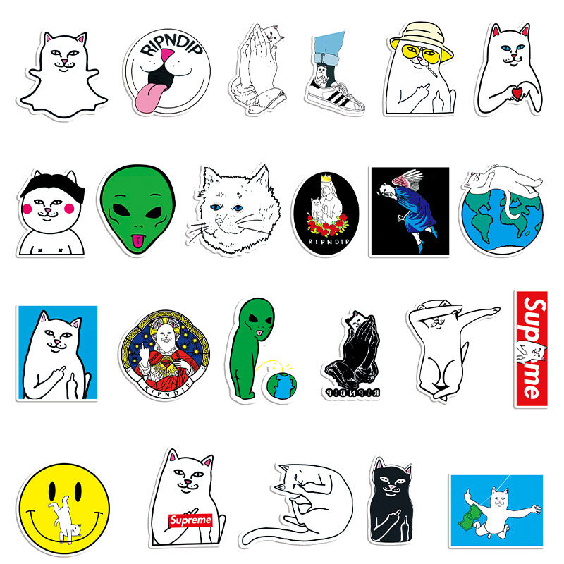 53 قطعة Ripndip القطط الكرتون شعبية شعار الكتابة على الجدران ملصقات حقيبة كمبيوتر محمول سيارة الثلاجة ملصقات الديكور