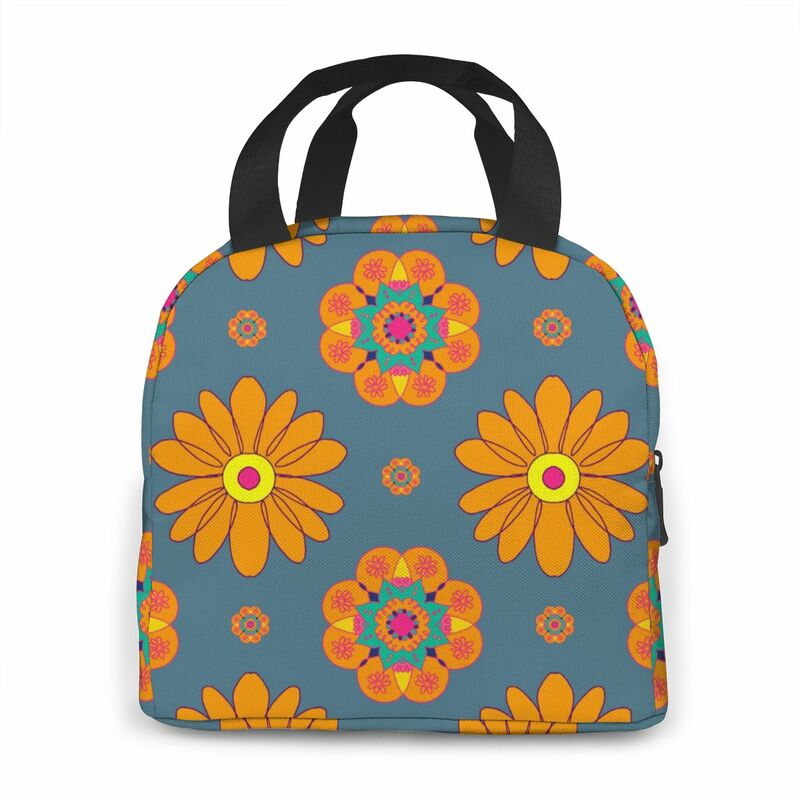 Marigold Flower Pattern Lunch Food Box Bag Insulated Thermal Food Picnic Lunch Bag for Women kids Men Cooler Tote Bag