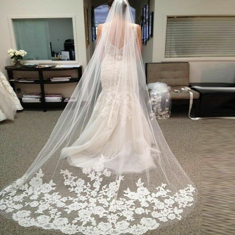 حجاب دانتيل حجاب الزفاف طرحة زفاف بيضاء عاجية مع زفاف بطول 2.6 متر