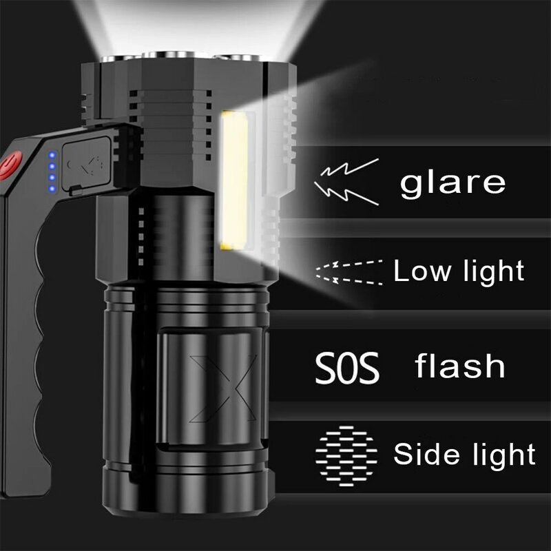 Handlamp led مصباح يدوي محمول COB 5 طرق التكتيكية مضيا 18650 USB قابلة للشحن في الهواء الطلق التخييم الصيد إضاءة صيد