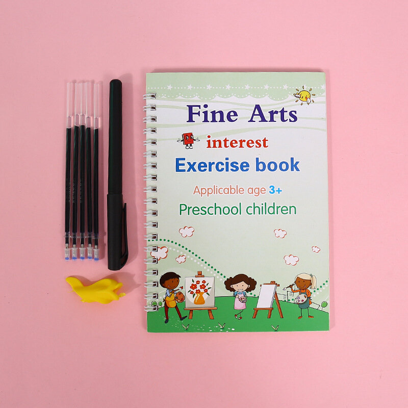 4 كتب للأطفال كتب سحرية للأطفال ، قابلة لإعادة الاستخدام ثلاثية الأبعاد كتب الخط الإنجليزية عدد حروف السحر ممارسة كتب التأليف