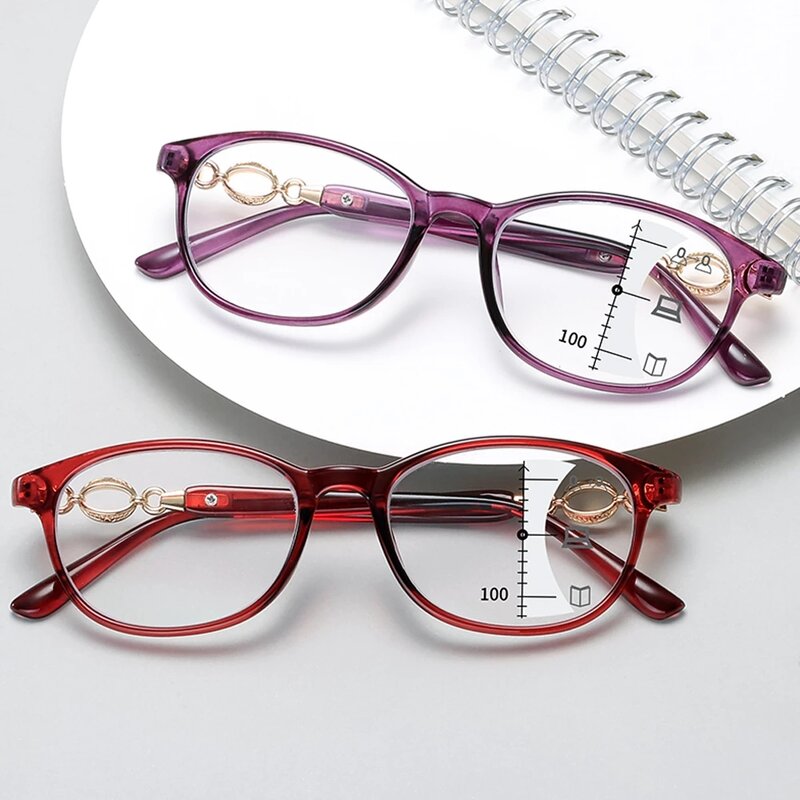 IENJOY التقدمية متعددة البؤر نظارات للقراءة المرأة موضة المرأة القط نظارات مع الديوبتر سيدة المعادن النظارات البصرية
