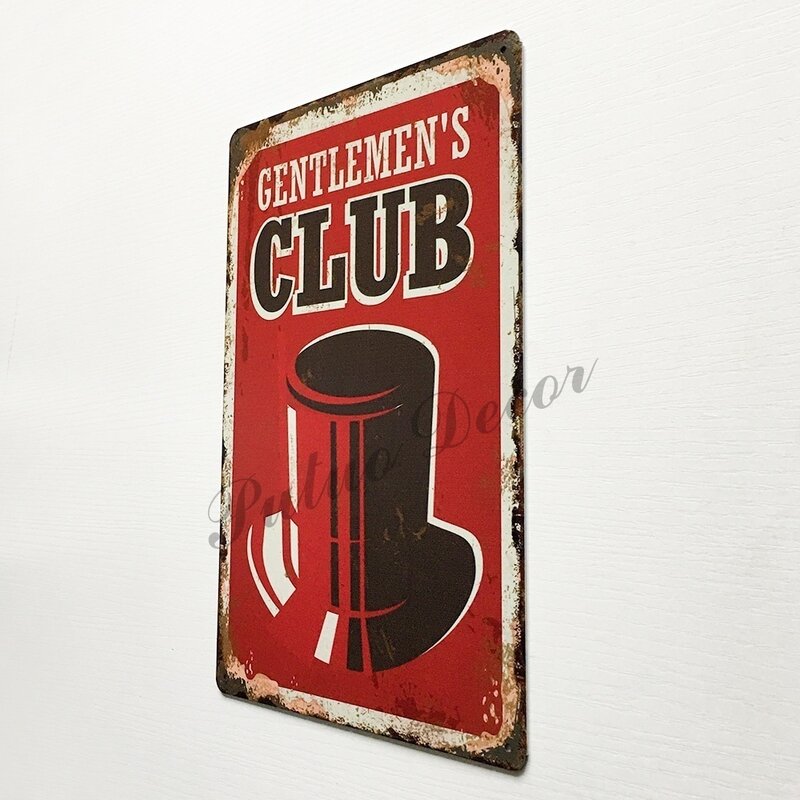-\ GENTLEMEN'S CLUB \ Vintage علامة معدنية المشارك لوحة 8X12 بوصة بار نادي مقهى منزل متجر جدار ديكور