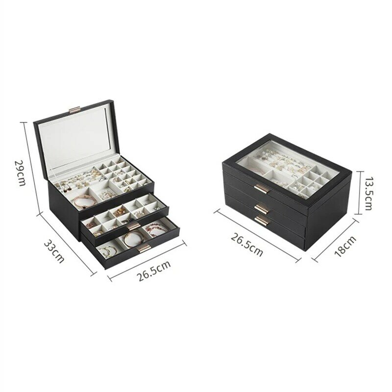 XINSOM جديد كبير صندوق مجوهرات المنظم النساء درج نوع متعدد الطبقات قلادة أقراط خواتم أساور مجوهرات صندوق تخزين النعش