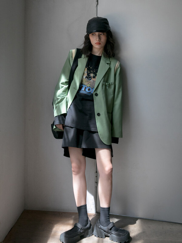 Suit Coat Stitching Contrast Lapel Collar Suit Coat Women's Korean Loose Thin Design Temperament Top