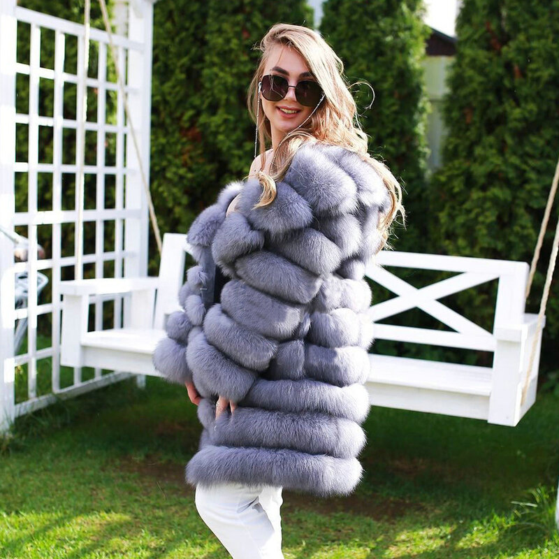 موضة طويلة معطف الفرو الحقيقي امرأة الشتاء جودة عالية 2021 جديد سميكة الدافئة الثعلب الفراء معاطف 90 سنتيمتر معطف الفرو الطبيعي طويل الإناث