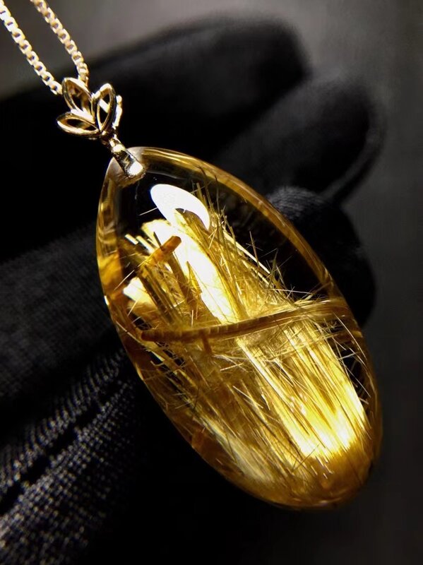 الذهب الطبيعي Rutilated قلادة من الكوارتز قطرة الماء الغنية 28*15.1*10.9 مللي متر الكريستال Rutilated مجوهرات النساء الرجال البرازيل AAAAAAA