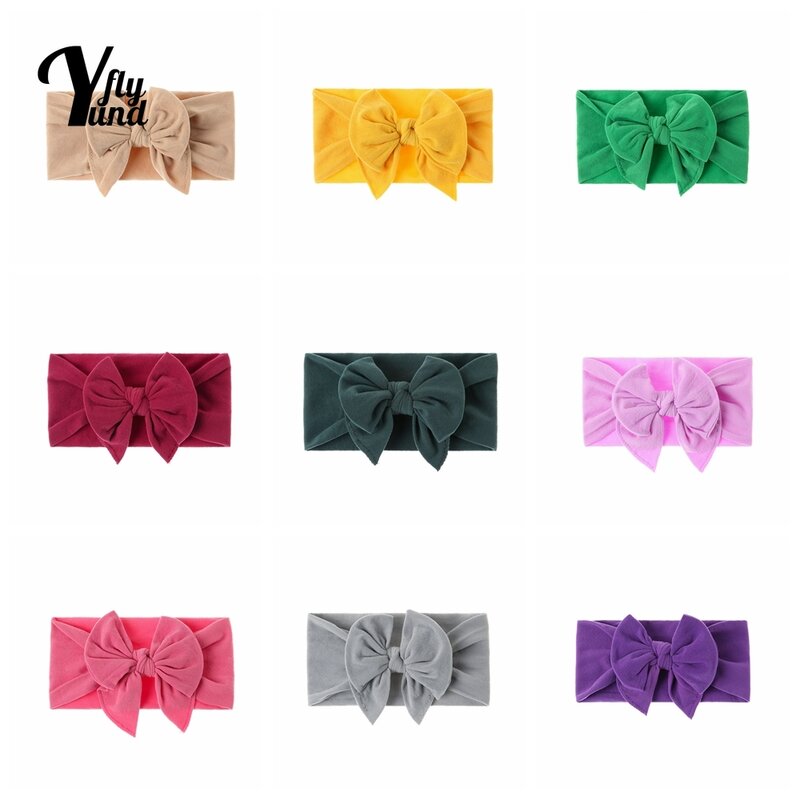 Yundfly 1 قطعة عالية الجودة النايلون واسعة عقال بلون اليدوية Bowknot الرضع Hairband الانحناء أغطية الرأس عيد الميلاد الديكور