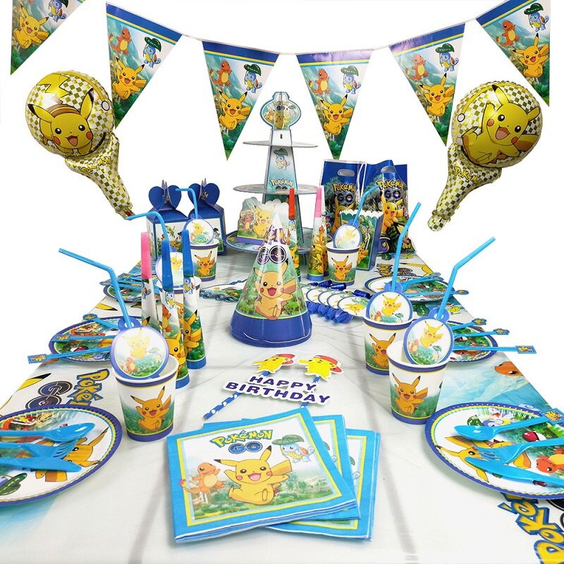 بوكيمون بيكاتشو حفلة عيد ميلاد الديكور بوكيمون موضوع المائدة لوحة كأس كعكة توبر صبي فتاة حفلة عيد ميلاد لوازم