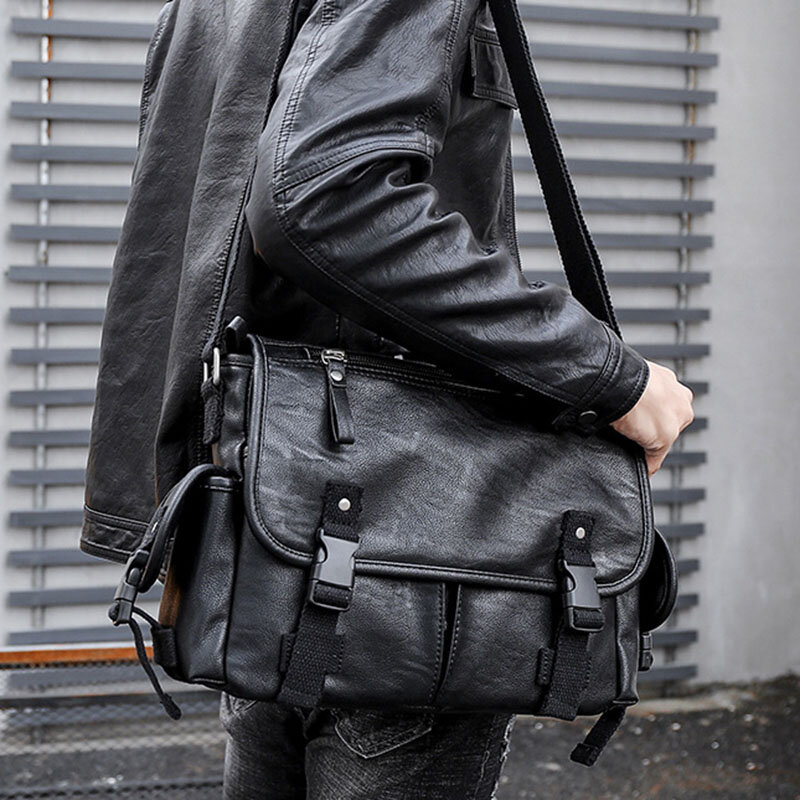 لينة بولي Leather جلد متعدد جيوب رسول حقيبة كتف عادية مقاوم للماء الرجال حقيبة مقصية فاخرة منظّم حقيبة سفر حقيبة يد واحدة