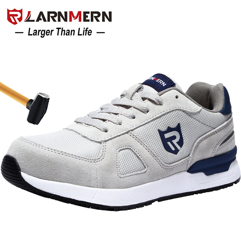 LARNMERN-أحذية أمان للرجال ، أحذية بناء بمقدمة فولاذية ، خفيفة الوزن ، مسامية ، مقاومة للصدمات ، غير قابلة للانزلاق