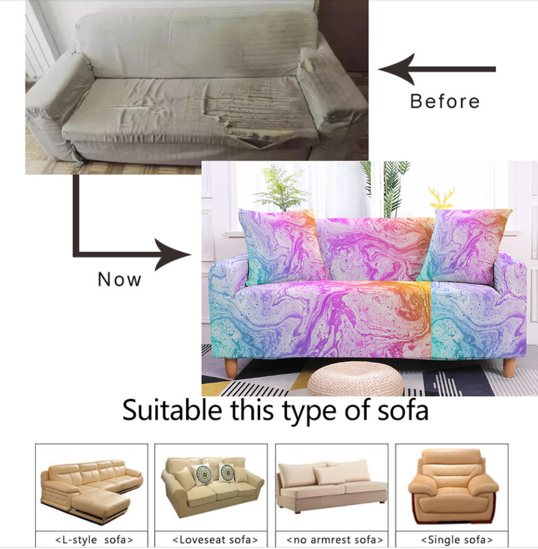 ثلاثية الأبعاد لون الماء قوس قزح الرخام المطبوعة غطاء أريكة مرونة تمتد الاقسام غطاء أريكة الغلاف كرسي لغرفة المعيشة
