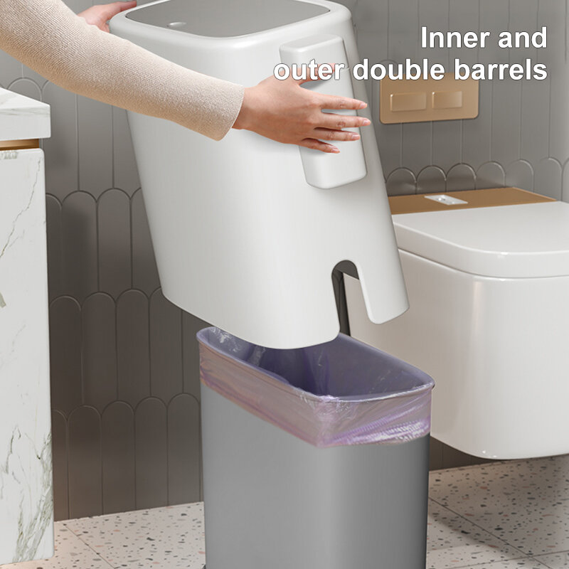 الحمام حاوية القمامة المرحاض طبقة مزدوجة سلة القمامة الضيقة الصحافة نمط المطبخ الحمام سلة القمامة مع غطاء 15L