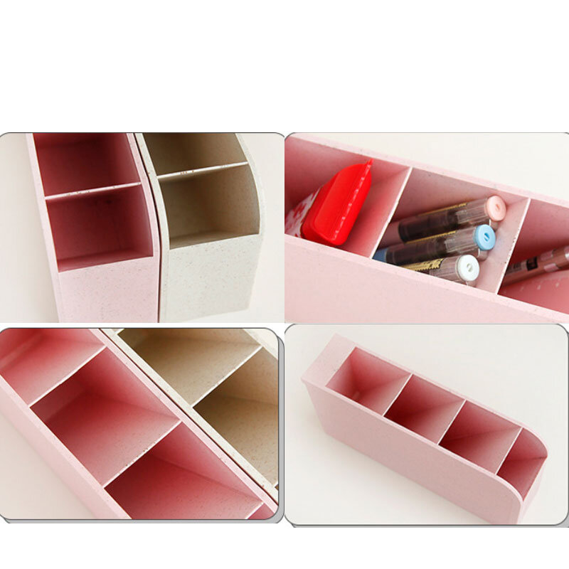 Plastic 4 Grid multi-color Pen Pencil Debris Desk Organizer Stationery Storage Organizer Box suporte dos artigos de papelaria