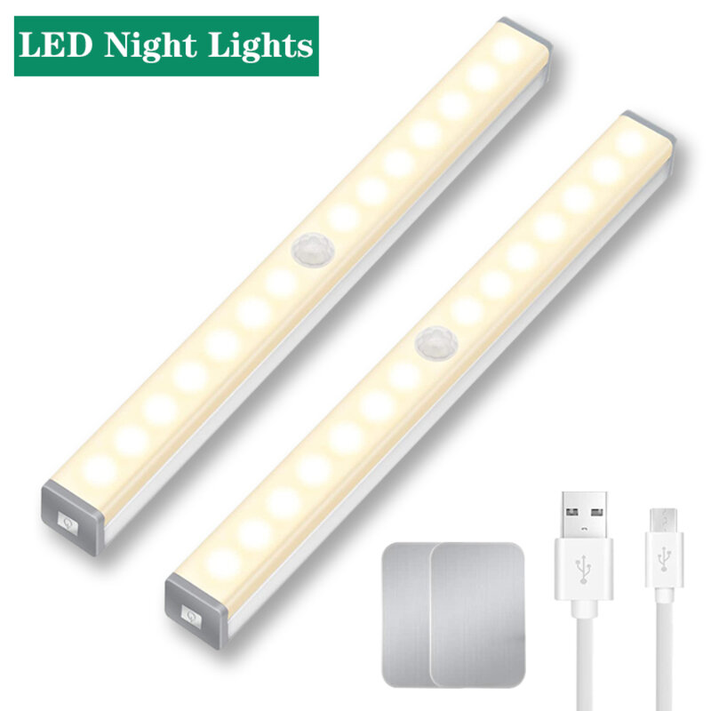 LED أضواء ليلية مصباح كابينة محس حركة لاسلكية USB قابلة للشحن ل الدرج غرفة نوم المطبخ خزانة الممر خزانة ديكور