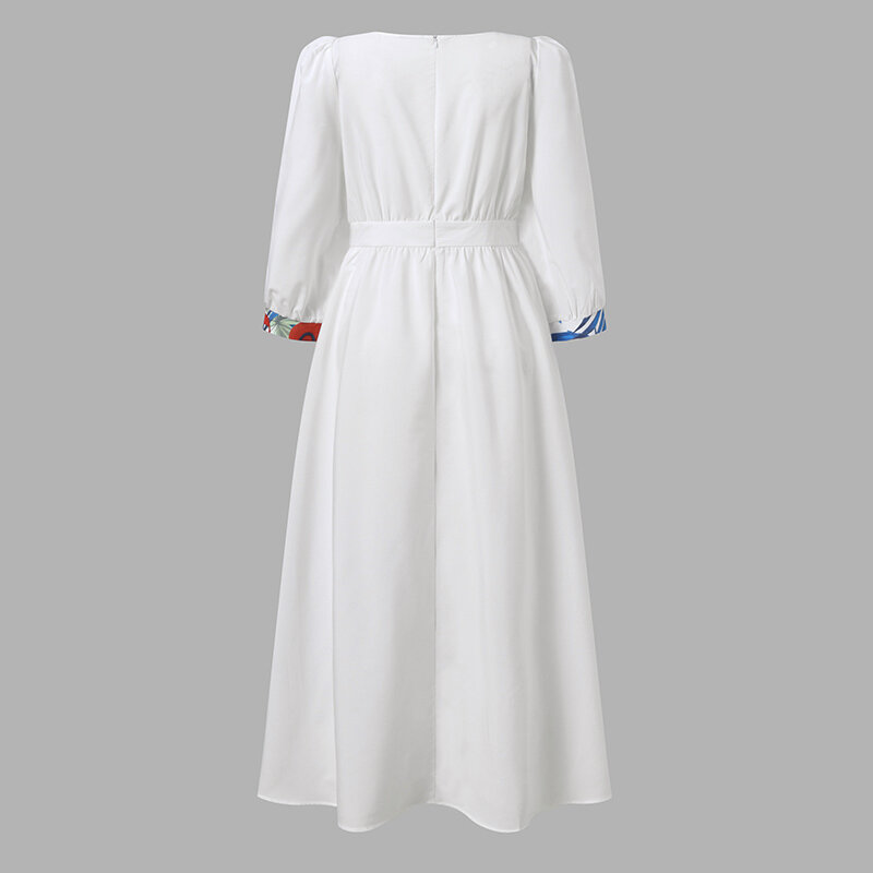 فستان ماكسي طويل بوهيمي 2022 فستان مُزين بطباعة كلاسيكية من فوندا فستان طويل غير رسمي بأكمام واسعة من Vestidos فستان شمسي مطوي