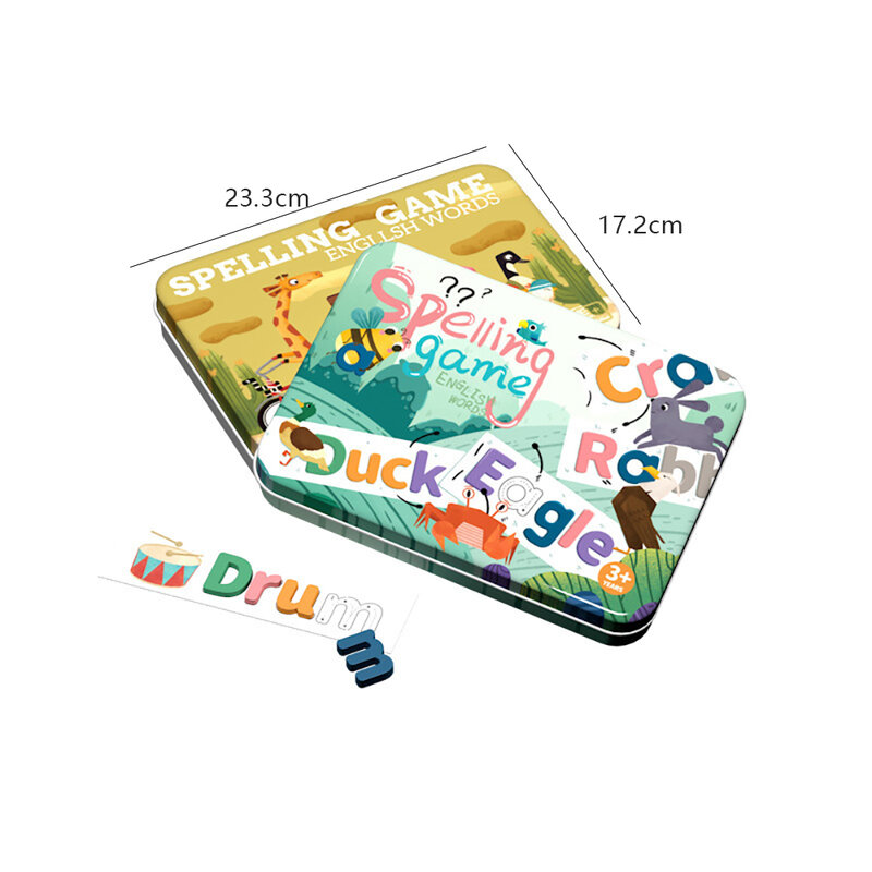 جديد الإملاء خشبية لغز الأطفال صندوق الحديد الإنجليزية الإملاء بطاقة الاطفال اللغة الإنجليزية ممارسة تعلم لعبة أطفال الألغاز