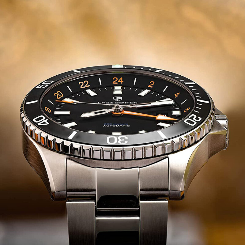 LACZ دنتون 40 مللي متر GMT ساعة أوتوماتيكية للرجال أفضل ماركة فاخرة الرجال الميكانيكية ساعة معصم الفولاذ المقاوم للصدأ مقاوم للماء Reloj Hombre
