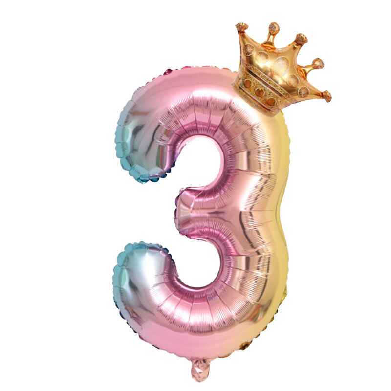 32 بوصة التدرج اللون تاج رقم رقمي بالون عيد ميلاد الأطفال بالون للديكور الذهب تاج الألومنيوم