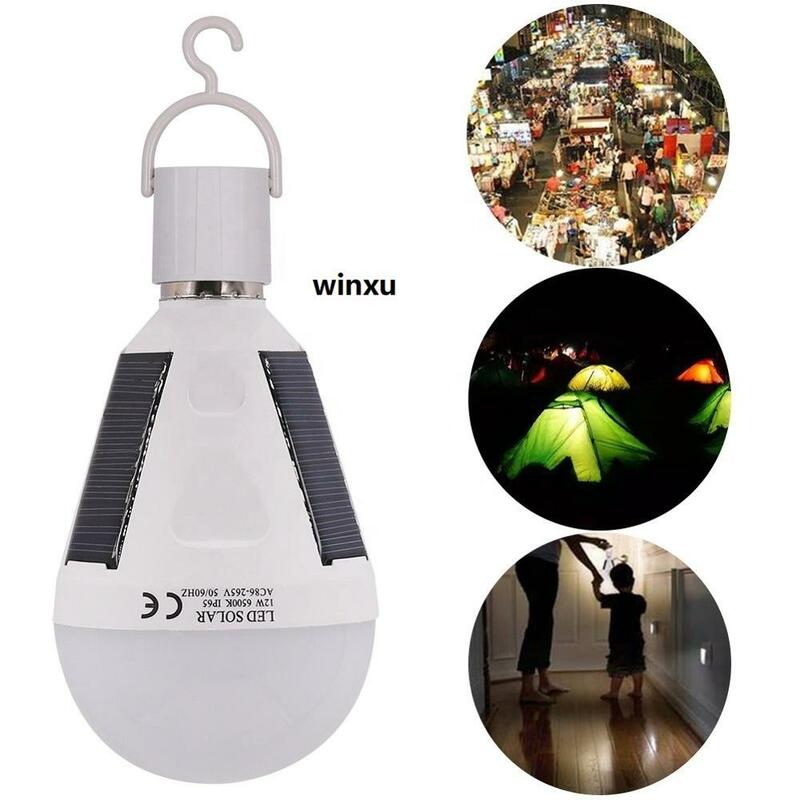 مصباح LED بالطاقة الشمسية قابل لإعادة الشحن في حالات الطوارئ ، مصباح محمول IP44 مقاوم للماء E27 7W 12W 280lm