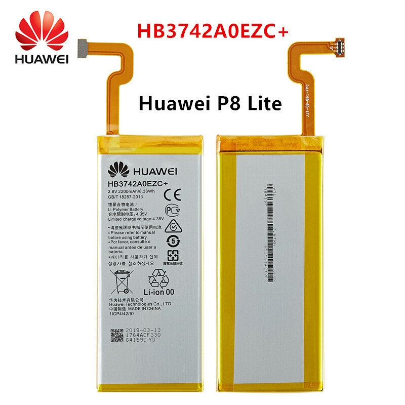بطارية Hua Wei 100% الأصلية HB3742A0EZC + 2200mAh لهاتف Huawei التصاعدي P8 Lite HB3742A0EZC + بطاريات بديلة
