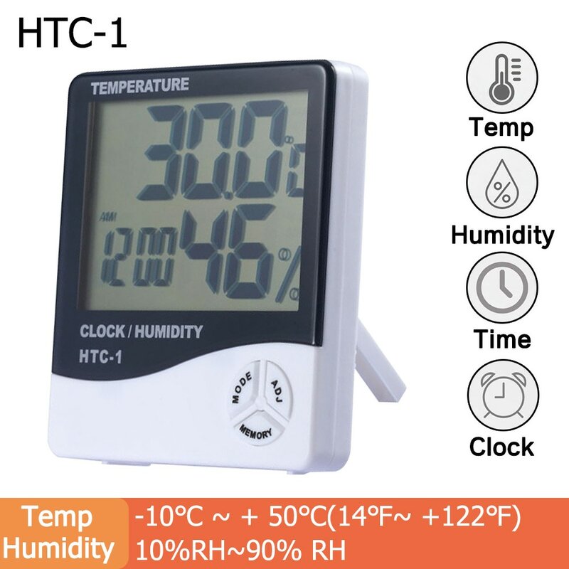 ميزان الحرارة في الأماكن المغلقة الرقمية شاشة عرض LCD كبيرة الحجم الرطوبة-50 ~ + 70 الرطوبة 10% ~ 99% RH سطح المكتب الجدار معلق متر إنذار Cloc