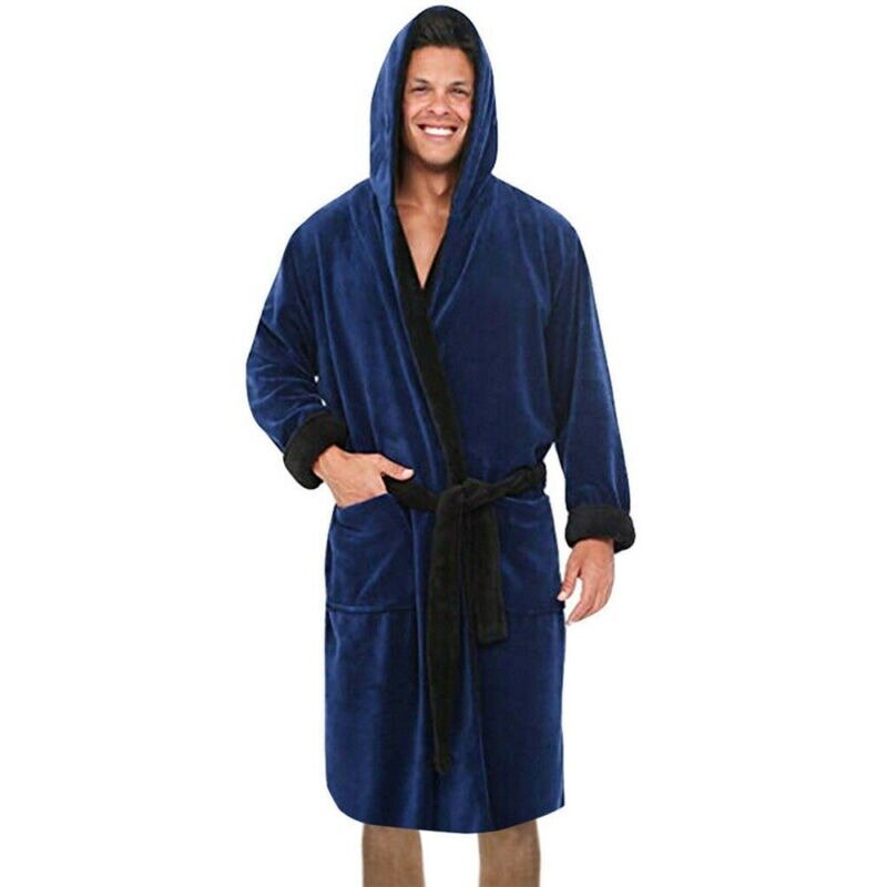 العالمي أزياء الرجال طويلة الأكمام رداء حمام بقلنسوة لينة صالة ارتداء Housecoat الشتاء الدافئة ثوب رداء