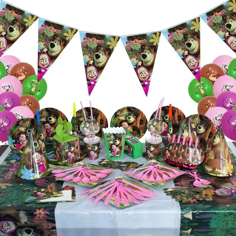 فتاة و الدب موضوع حفلة عيد ميلاد زينة الكرتون لوازم الحفلات بالونات لوازم الطاولة/المائدة قابل للتصرف مجموعات للأطفال الفتيات هدية كوب