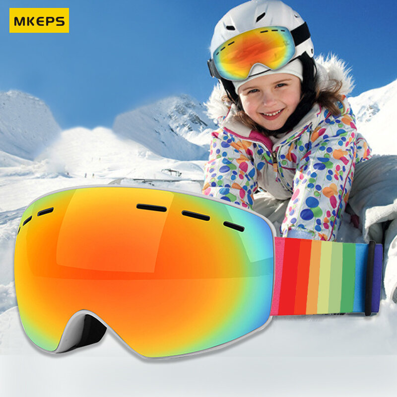 نظارات التزلج على الجليد للأطفال من MKEPS نظارات واقية مضادة للضباب ، حماية من الأشعة فوق البنفسجية بنسبة 100% عدسات كروية مزدوجة الطبقات للأولا...