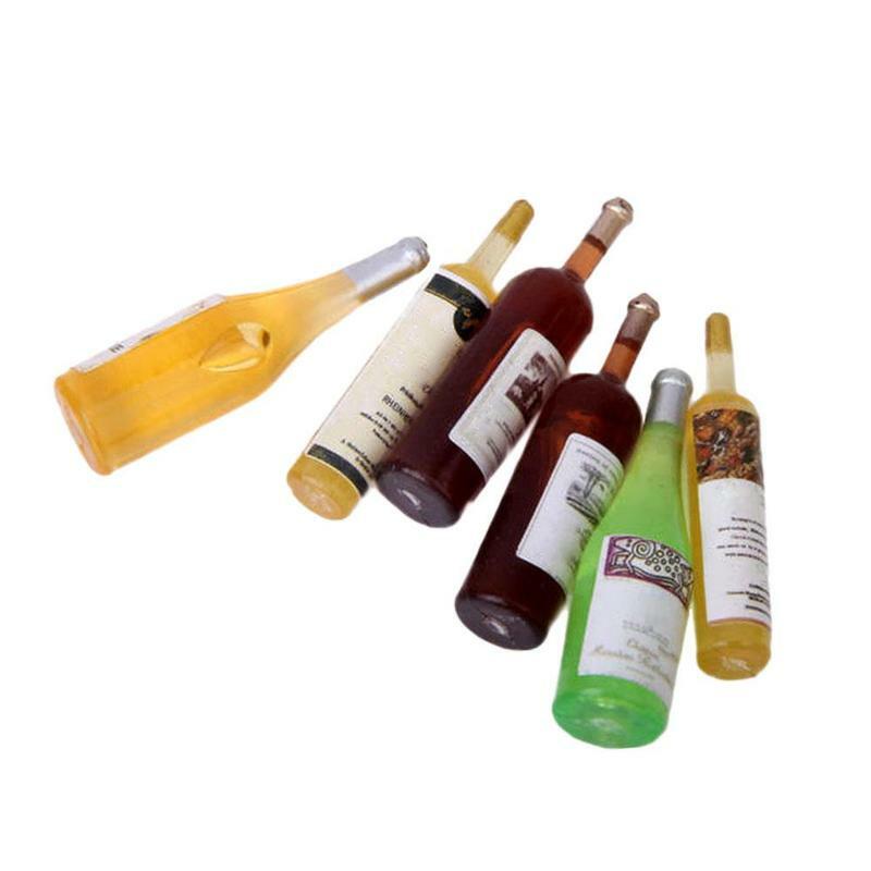 محاكاة زجاجة نبيذ صغيرة من الراتينج ، منزل الدمية ، إكسسوارات مصغرة ، ديكور أثاث ، وضع هدايا للأطفال ، 1:12 ، 6 قطعة