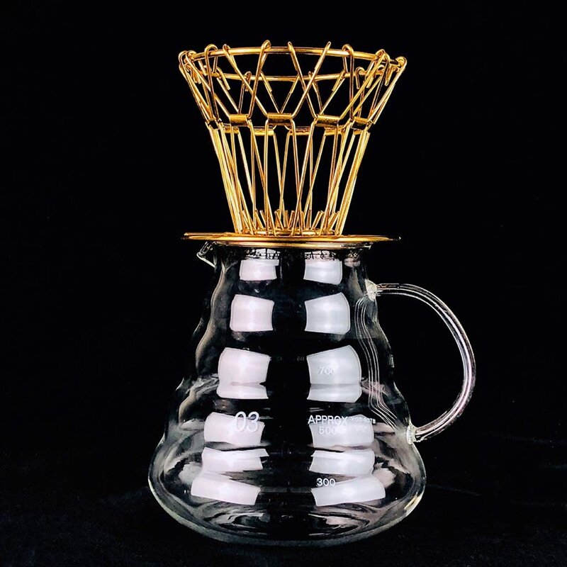 فلتر قهوة نحاسي قابل لإعادة الاستخدام ، 1-2 كوب ، قابل للطي ، صب على قطرات القهوة ، صانع القهوة ، مخروط ، بدون ورق