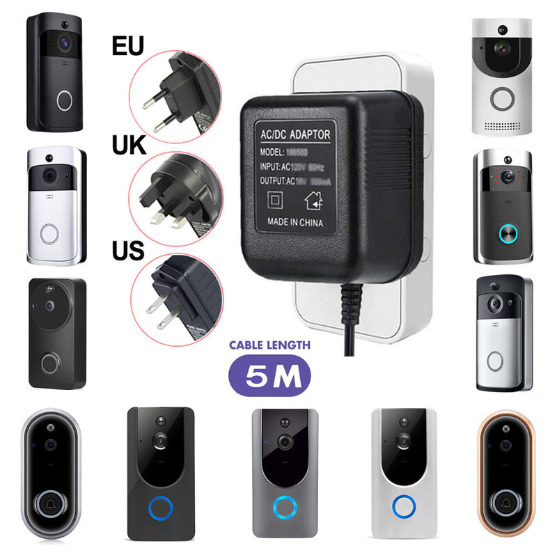 محول 110 فولت-240 فولت محول تيار متردد 18 فولت لكاميرا واي فاي لاسلكية الجرس IP فيديو إنترفون حلقة محول الطاقة EU/US/UK