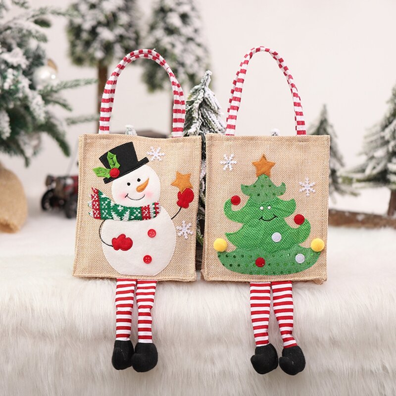 زينة عيد الميلاد لطيف الكتان آلة مطرزة حمل حقيبة مع القدم هدية كيس الحلوى شجرة عيد الميلاد